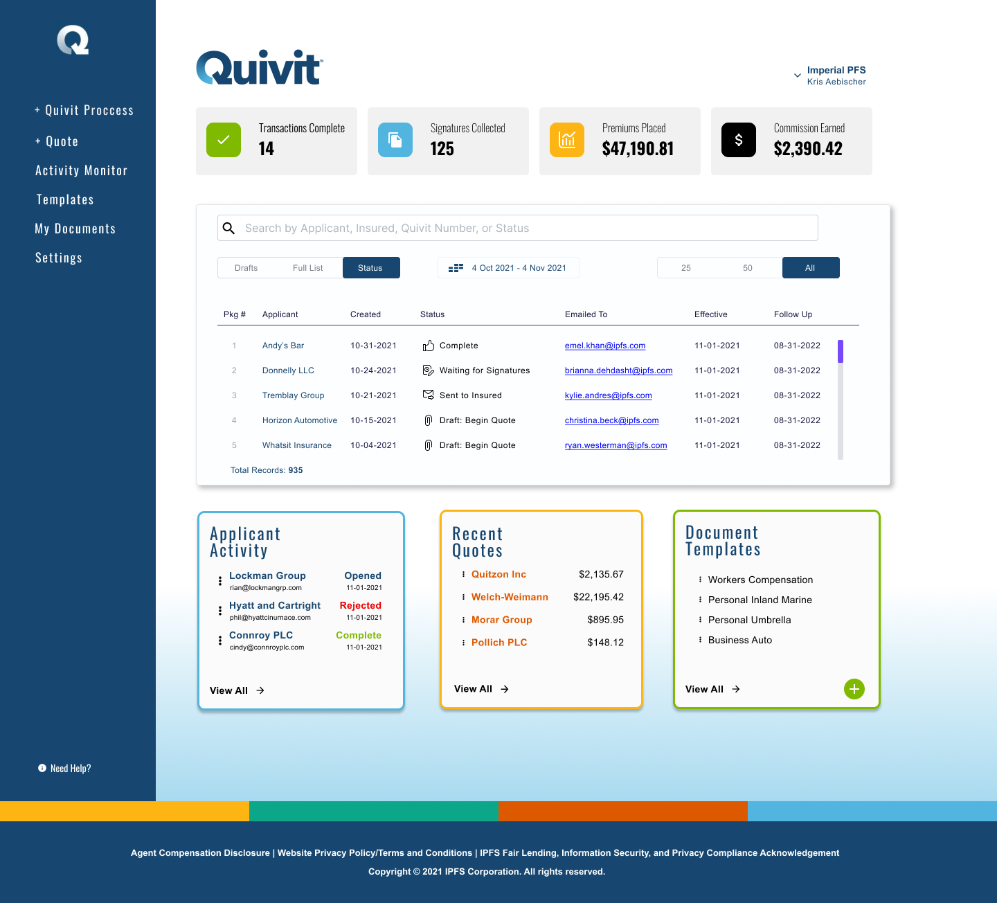 Updated DIDS dashboard to include features prioritized at the top including data about transactions, quick actions, etc.