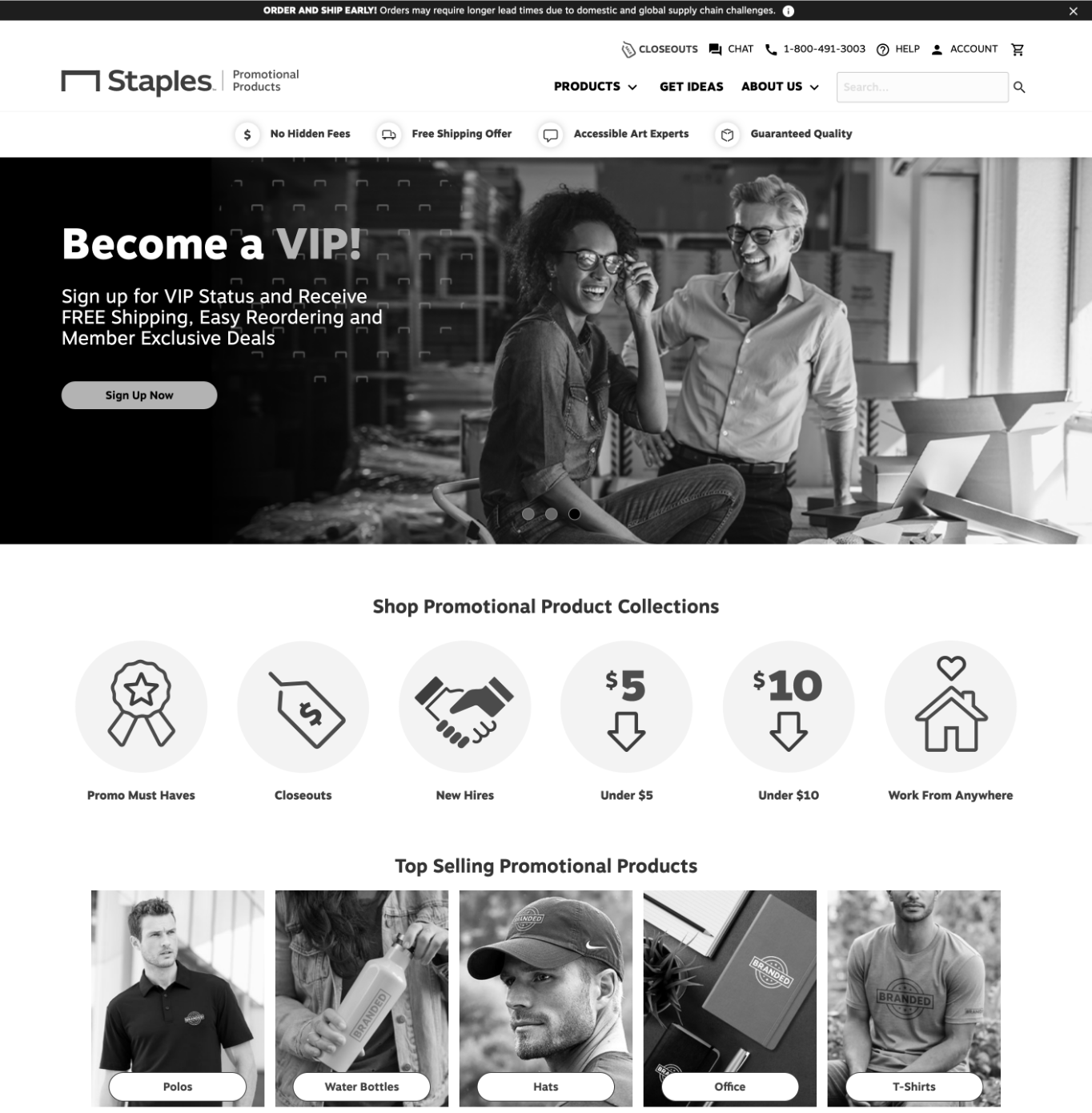 eCommerce site with focus on VIP sign up in CTA/splash area