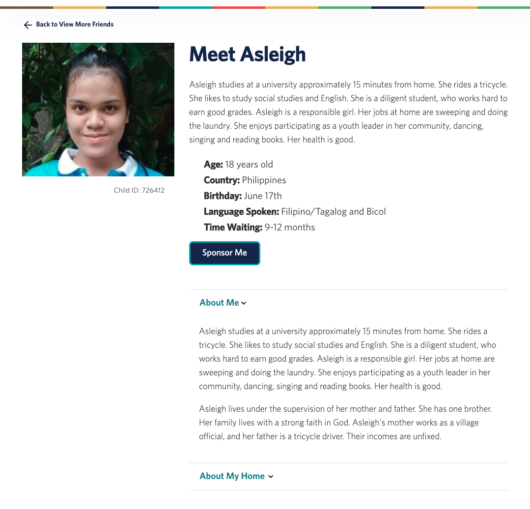 Profile for a girl named Asleigh— includes biographic information and About Me section
